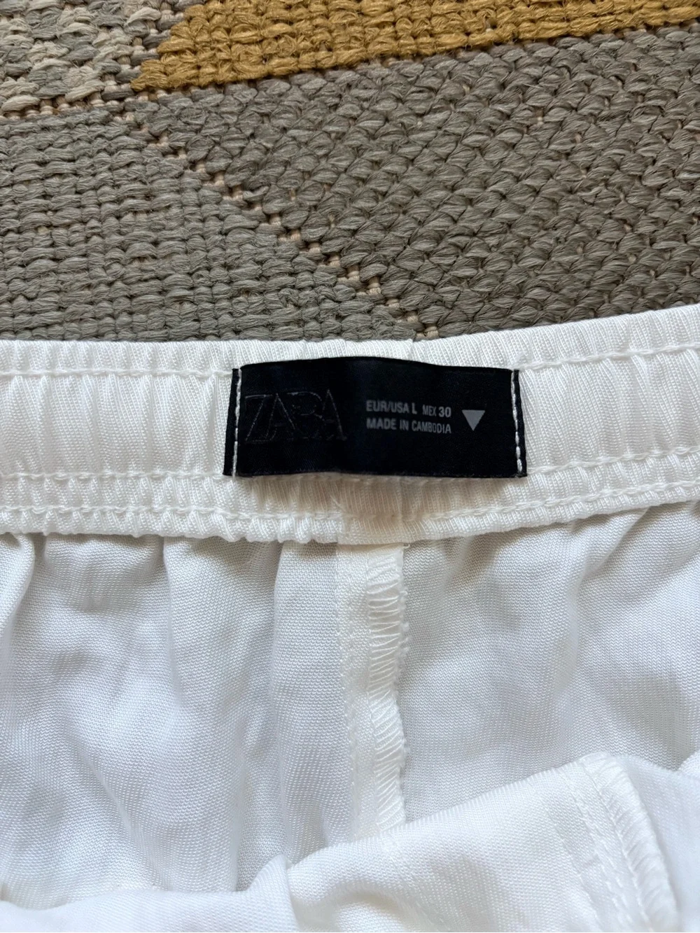 ZARA White Linen Blend Wide Leg Drawstring Summer Pants Size L